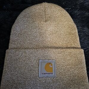 Carhartt Tan Knit Beanie Hat | Classic Logo Patch | Winter Essential
